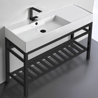 Console Bathroom Sink Ceramic Console Sink and Matte Black Stand, 48